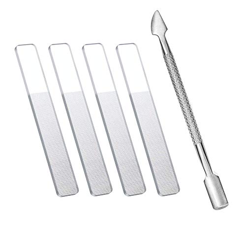 5 Pack Glass Nail File, Nano Nail Shiner Crystal Nail Shine Buffer Polisher with Case Tools Kit for Natural Nails