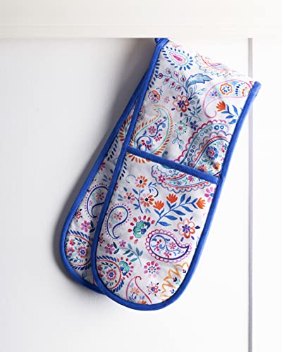 Maison d' Hermine Double Oven Mitts 100% Cotton 18 cm x 89 cm Double Oven Mitt Heat Resistant BBQ Cooking Gloves with Loop Baking Grilling Handling Hot Pans Gifts for Mothers Day (Indian Floral) - Image 3