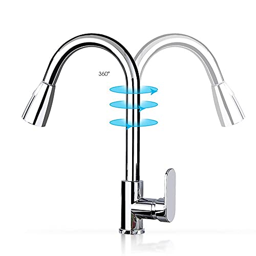 Robinet d'évier de cuisine avec bec extractible pivotant noir en laiton - 4