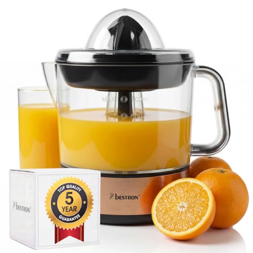 Bestron Exprimidor, Exprimidor eléctrico de cítricos y naranjas, incl. 2 conos exprimidores y tapa aromática, motor con dos sentidos de giro (izquierda/derecha), capacidad: 0,7 litros, 40 vatios,cubre