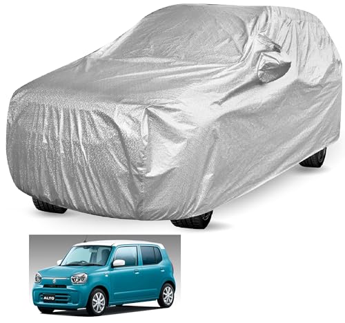 Image of Auto Hub Waterproof Car Cover Compatible with Maruti Alto 2022 with Mirror Pocket, Soft Cotton Lining, Waterproof Alto 2022 Car Cover- Metallic Silver