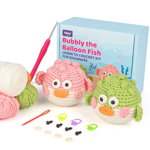 Totiro Crochet Kit for Beginners, Balloon Fish Amigurumi Starter Kit,