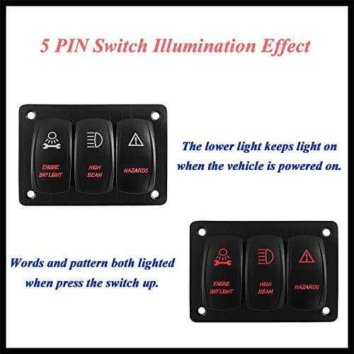 Image of 3 Way Red Rocker Switch Panel Marine Grade Toggle Switch Panel for Marine Yacht Jeep Pickup Side by Side Console Panel Mount IP66