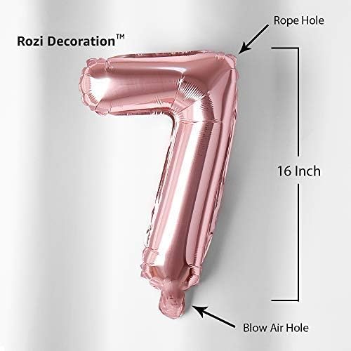 Image of Rozi Decoration 16-Inch Rose Gold Foil Number 7 Balloon - Helium-Ready 1-Pack Party Supplies for 7th Birthday & Anniversary