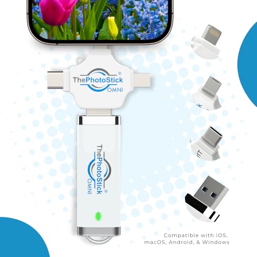 ThePhotoStick® Omni 32GB Memory Stick & USB Flash Drive – Photo & Video Backup for iPhone, Android, Mac & PC – Multiport Connection to Easily Store & Transfer Files