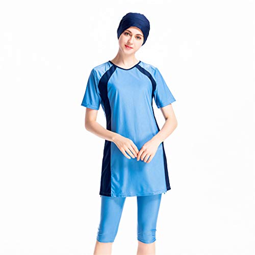 ZSBAYU Modest Muslim Swimwear Islamic Swimsuit for Women Hijab Swimwear Full Coverage Swimwear Muslim Swimming Beachwear Suit(Blue,M)