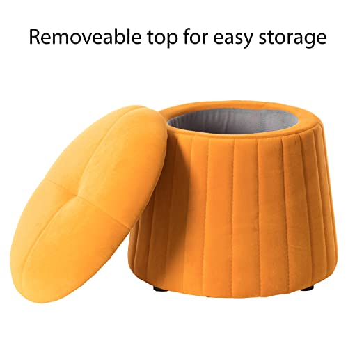 Fabulaxe Modern Tufted Velvet Mushroom Shape Storage Ottoman Storage Stool Trunk, Mustard Yellow by Fabulaxe - Image 3