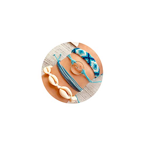 Wave Rope Bracelet Set Handmade Braided Shell Waterproof Adjustable Beach Wrap Vsco Bracelets for Woman Girl Gift