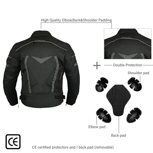 Men’s 2 Piece Motorcycle Suit Waterproof CE Armoured Jacket & Pants | All Weather Biker Gear Cordura Fabric, Protective (Black, M (Trouser L30))