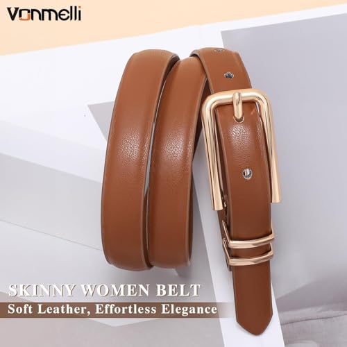 VONMELLI Women Skinny Leather Belt Thin Waist Belt for Women Jeans Dress Fashion Ladies Belt with Gold Buckle2