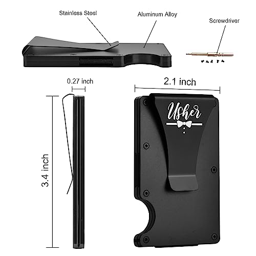 ELEGANTPARK Usher Gifts for Wedding Engraved Usher Proposal Gifts Minimalist Slim Wallet for Men Metal Wallet with Money Clip for Men Aluminum Card Holder Black3