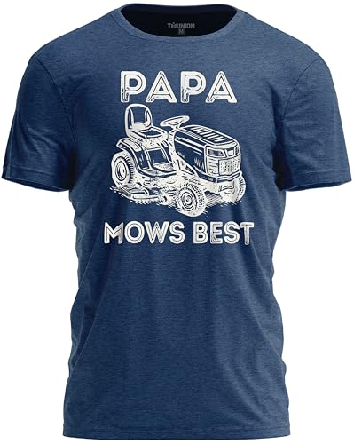 TeeUnion Papa Mows Best Funny Gardening T Shirt Fathers Day T-Shirt Lawn Mowing Dad Humor Tee Heather Navy