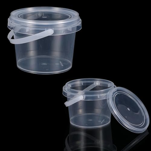 Image of 50 PCS 10 oz Slime Containers with Lids and Handles, Plastic 300ml Storage Bucket Containers, Clear Slime Storage Case for Slime DIY Art Craft, Pigment, Small Tools, Part Material