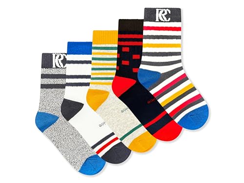Boys Crew Socks 5 Pairs, 100% Combed Cotton,Soft & Durable Kids Socks for School, Sports and Everyday Wear