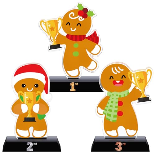 Trnayi 3 Pcs Christmas Contest Trophy Set Acrylic 1st 2nd 3rd 5.9'' Funny Trophies Gingerbread House Man Cookie Santa Snowman Decorating Kit Party Award for Xmas(Christmas Cookie Contest)