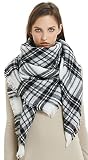 VIVIAN & VINCENT Women's Fall Winter Scarf Classic Tassel Plaid Tartan Scarf Warm Soft Chunky Large Blanket Wrap Shawl Scarves Black White
