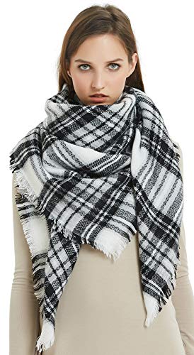 VIVIAN & VINCENT Black White Blanket Scarf for Women, Plaid Winter Wrap