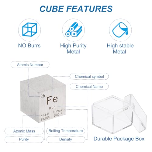 Image of PATIKIL 1 Inch Iron Cube Metal Element High Density Block Pure Periodic Magnesium Block for Element Collections Teacher Lab Scientific Experiment, 25.4 mm