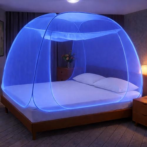 Image of TYF Mosquito Net for Bed Made with Polyester Material | Foldable Mesh Design | Lightweight and Portable Structure | Easy to Use Royal Blue (6.15 Feet X 6.15 Feet) Double Bed