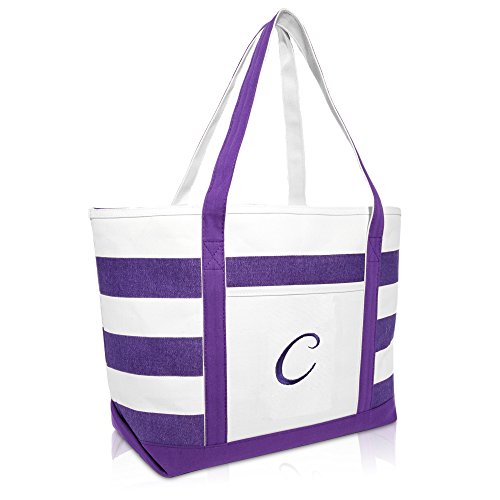 DALIX Monogrammed Beach Bag and Totes for Women Personalized Gifts Purple C