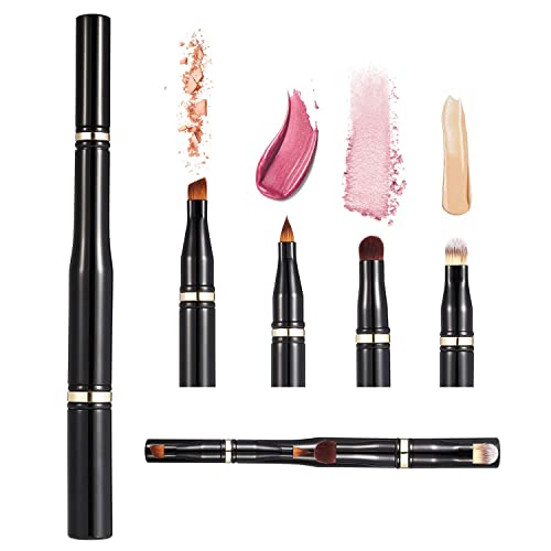 Gleva 4 in 1 Makeup Brush Set Lip Brush Eyebrow Liner Brush Set Portable Travel Foundation Powder Brush Detachable Eyeshadow Face Concealing Brush for Blending Liquid, Flawless Powder Cosmetics