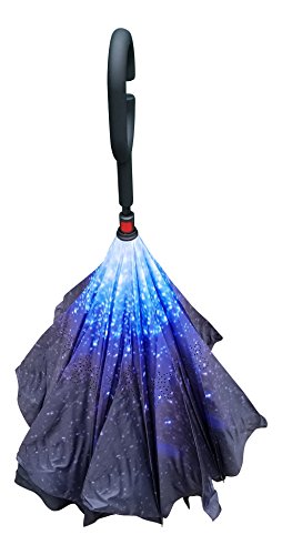 Cloudnine Inverted Double Layer Windproof UV Protection Reverse Folding Umbrella With C-shaped Handle (Starry Night)