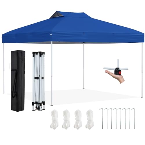 HOMASIS 2,95 x 2,95 m Carpa Plegable, Cenador Gazebo Exterior con UV 50+, Altura Ajustable, 1 Cerradura Central, Bolsa de Transporte, Pabellón para Jadin, Fiesta (Azul-2)