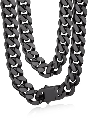 Bandmax Black Cuban Chain Necklace for Men Women 12MM Wide Big Heavy Metal Link Chain 22 Inches Cubanas Cadenas Hombres