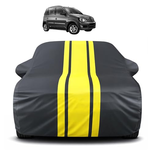 Image of Auto Hub Car Cover Compatible with Mahindra Quanto with Mirror Pocket, Soft Cotton Lining, Quanto Car Cover Waterproof - Yellow-Black
