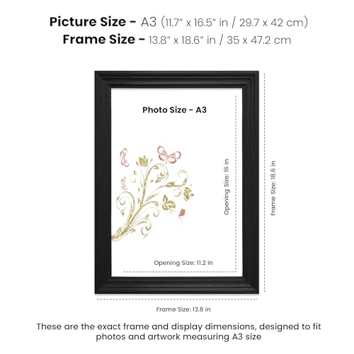 Image of A3 Wooden Photo Frame, A3 (29.7 x 42 cm) Display for Artworks, Pictures and Photos of Your Loved Ones, Best for Home, Office, Wall Decor, Living Room, Bedroom, Black