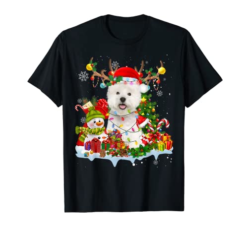 Westie Santa Hat Reno Navidad Luces Pijama Camiseta