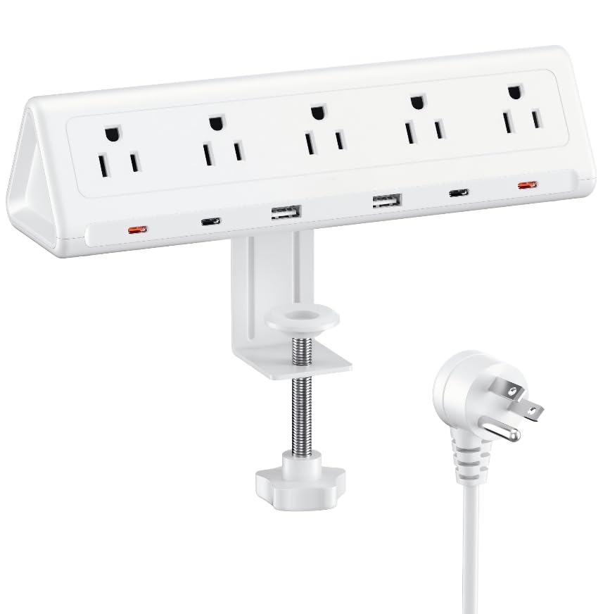 6 5 FT Desk Clamp Power Strip with 5 AC Outlets 6 USB Ports PD 40W USB-C Fast