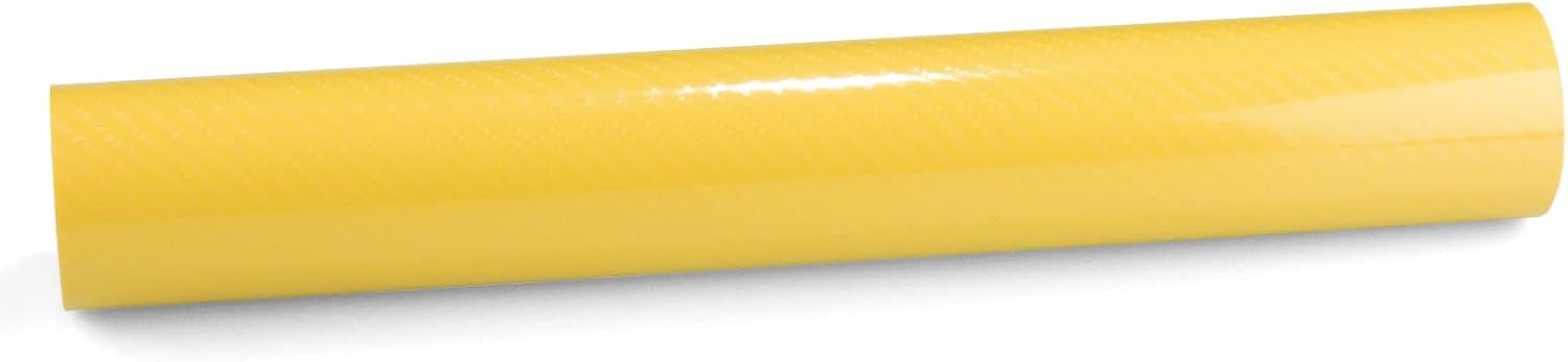 60"x480" (5FTx40FT) Yellow 7D Carbon Fiber Textured High Gloss Vinyl Wrap Auto Car Sticker Decal Film Sheet Bubble Free Air Release Technology with Tool Kit