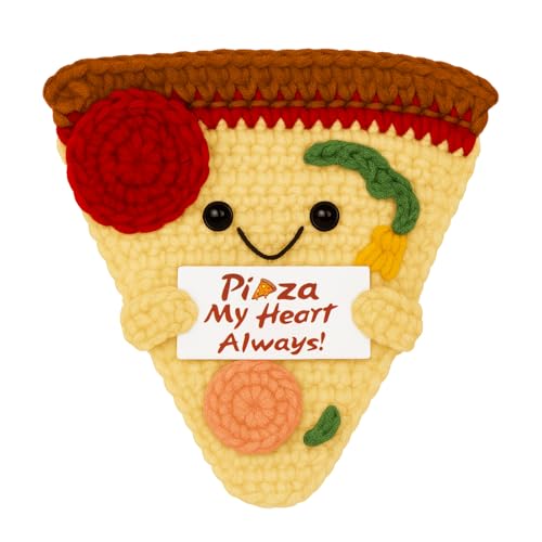 A AIFAMY Funny Positive Coffee, Emotional Crochet Doll, Cute Crochet Potato Partner Toy with Positive Card Cheer Up Funny Gag Gifts for Best Friend Birthday Women Teacher Fall（Pizza