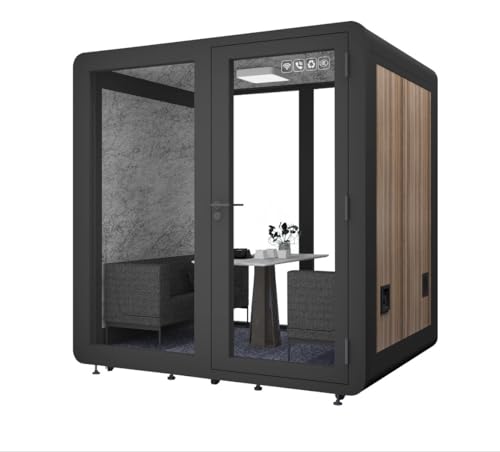 Mobile Soundproof Office Pod for 4–6 People – Portable Acoustic Meeting Room with Ventilation Fan, Lighting, USB Ports & Wheels, Black