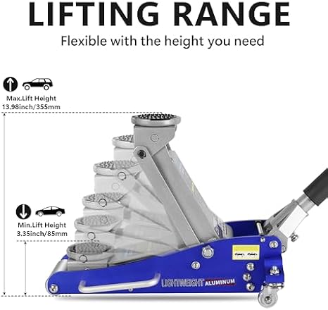 Hydraulic Low Profile Aluminum and Steel Racing Floor Jack with Dual Piston Quick Lift Pump, 1.5 Ton (3,000 Lb) Capacity, Blue