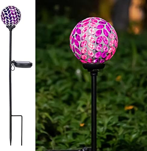 VCUTEKA Solar Path Lights Outdoor Decorative - Mosaic Solar Garden Stakes Light Waterproof LED Light for Landscape Lawn Patio Yard Driveway Decoration, Purple, 1 Pack