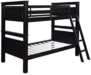 Pemberly Row Transitional Wood Twin Over Twin Bunk Bed Heavy Duty Slats in Black