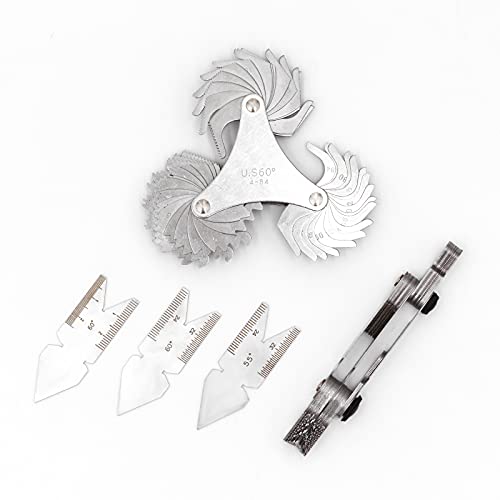 Quapkatt 5263 5 Pcs Thread Pitch Gauges Measure Tool Set,Stainless Steel Thread Gauges 3 Pcs 55 & 60 Degree Metric System Centre Gage + 51Pcs America Sae Type + 52 Pcs Metric & America Sae Type & British Whitworth thumb #2