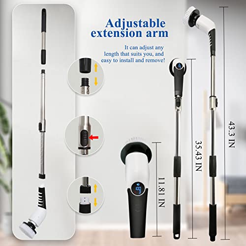 Electric Spin Scrubber, Losuy Shower Scrubber With Led Screen, Power Shower Scrubber For Bathroom, Kitchen, Floor, Tile, Tub With 12-45 In Adjustable Extension Arm And 8 Replaceable Drill Brush Heads #TOP2