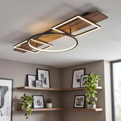 Plafonnier LED moderne en métal et bois noir Pompu HOFSTEIN 32W