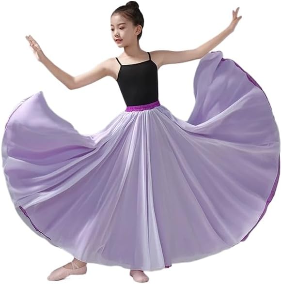 HEARTTOUCH Girls' Lyrical Dance Skirt 720 Double-Side Swing Skirt Flowy Chiffon Tutu Skirts Dance Costumes for Performance