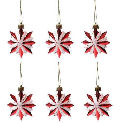 Pack of 6 Glitter Star Baubles Christmas Tree Pendants Decorations Glitter Stars Christmas Tree Baubles Ornaments for Xmas Home Party, Special-Shaped Stars