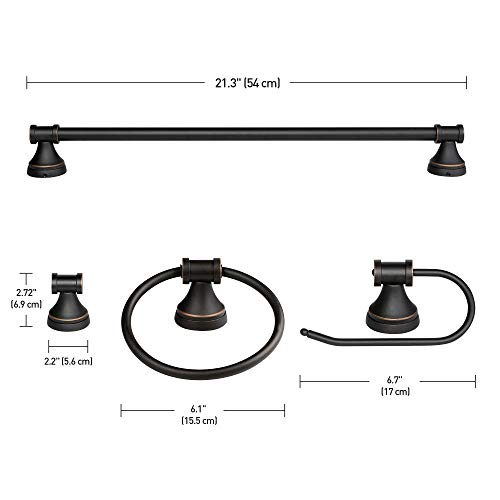 Globe Electric 51496 Nate 5-Piece All-In-One Bathroom Set, Oil Rubbed Bronze, 3 Vanity Light With Clear Glass Shades, Bar, Towel Ring, Robe Hook, Toilet Paper Holder #TOP3