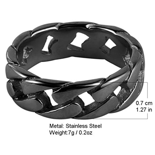 Image of HZMAN Stainless Steel 7mm Wide Band Cuban Link Chain Ring for Men | Hypoallergenic,Waterproof,Size 5-13,Non-adjustable,Resistant to Scratches,Silver /Gold /Black