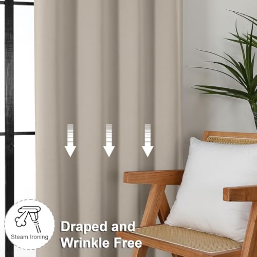 Simplebrand Ava Stone Blackout Curtains for Bedroom 84 Inch Length 2 Panels Set, Solid Thermal Insulated Privacy Living Room Window Treatment Curtains Blackout Drapes, W50 x L84 Inch, Stone
