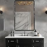 ANDY STAR Hand-Forged Black Bathroom Mirrors for Wall, 24x36 Inch Vintage Solid Steel Metal Frame Bathroom Vanity Mirror, Antique Rounded Rectangle Wall Mirror, Hangs Horizontally or Vertically