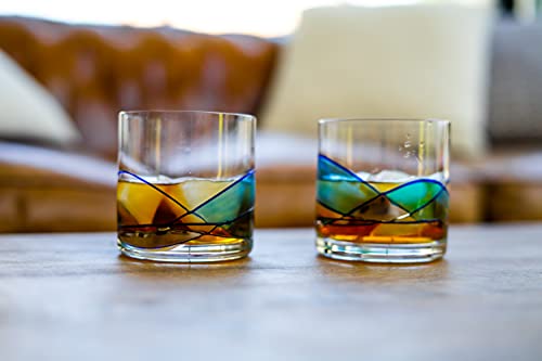 Whiskey Bourbon Crystal Glasses 12Oz SET 2 Blue Line Hand Painted Mouth Blown Crystal Unique Stunning Presents for Dad Father's Men's Retirement Birthday's Scotch Old Fashioned Glass - Image 5