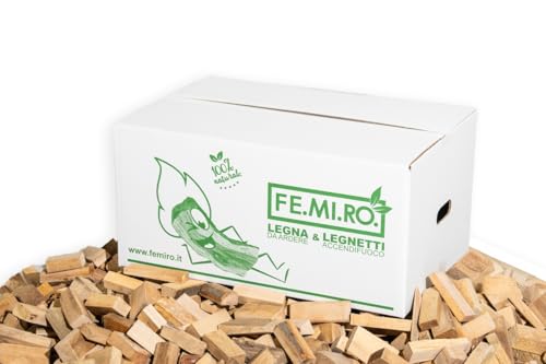 FEMIRO Legna da Ardere in Legnetti Accendifuoco Faggio e Abete BIGMATT – 1 Scatola da 20 kg – Accendi Camino per Camini, Stufe, Forni e Barbecue – Confezione Pulita e Pratica