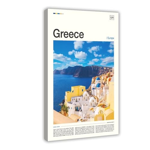 LianTianHong Santorini, Greece, Mediterranean Canvas Poster | City Attractions Introduction
